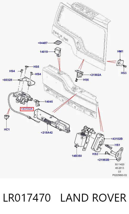 LR017470 Land Rover Fecho de tampa de porta-malas (de 3ª/5ª porta traseira)