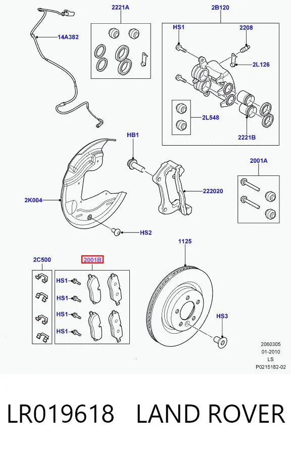 LR019618 Land Rover Sapatas do freio dianteiras de disco