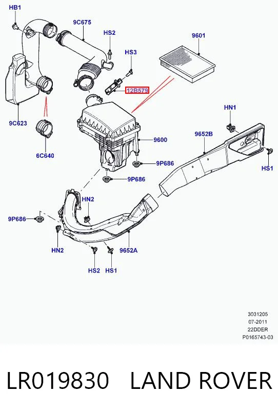 LR019830 Land Rover Sensor de fluxo (consumo) de ar, medidor de consumo M.A.F. - (Mass Airflow)