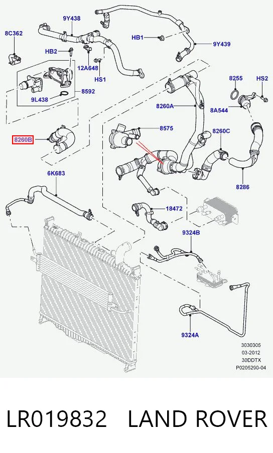 Mangueira (cano derivado) do sistema de esfriamento para Land Rover Range Rover SPORT I L320