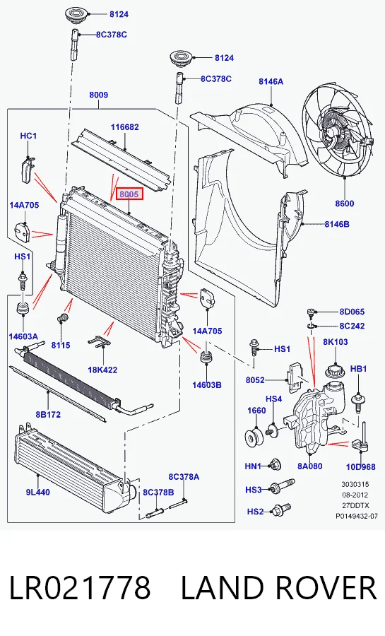  Radiador de esfriamento de motor Land Rover Range Rover SPORT I SUV (L320) (2005 - 2013) SPORT I