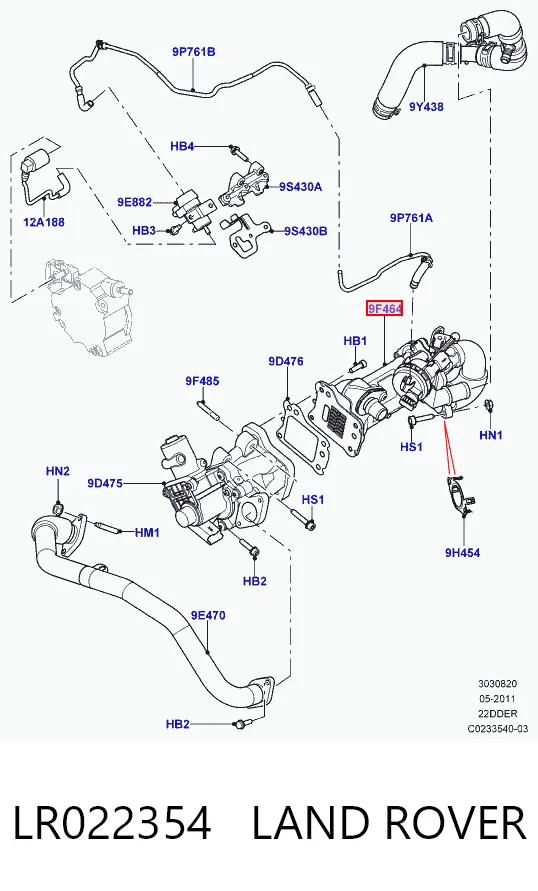 LR022354 Land Rover Radiador do sistema EGR de recirculação dos gases de escape