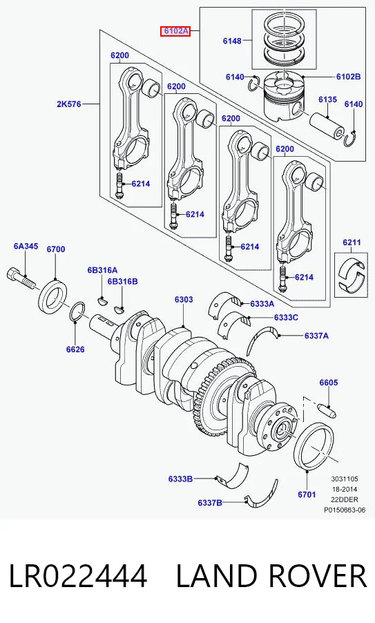 LR022444 Land Rover Pistão do kit para 1 cilindro, STD