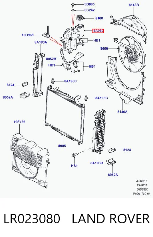 LR023080 Land Rover Tanque de expansão do sistema de esfriamento