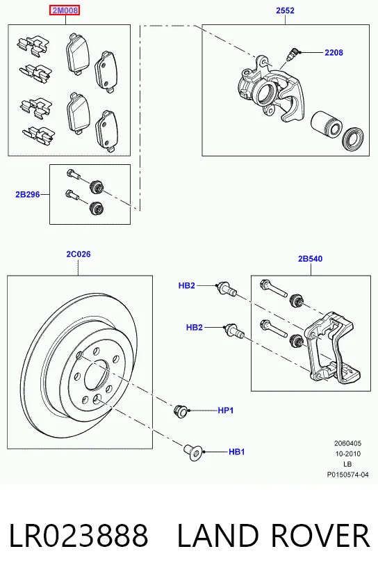 LR023888 Land Rover Sapatas do freio traseiras de disco