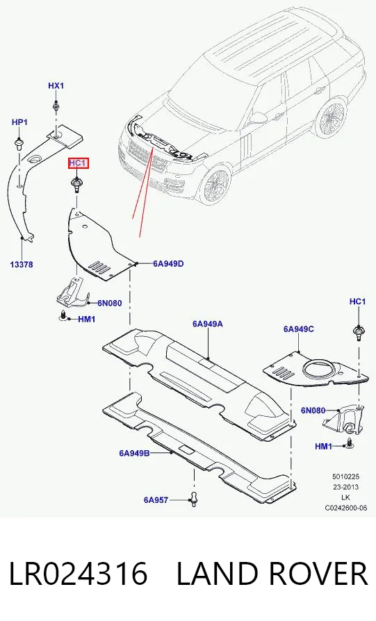 LR024316 Land Rover Cápsula (prendedor) de fixação de revestimento da porta