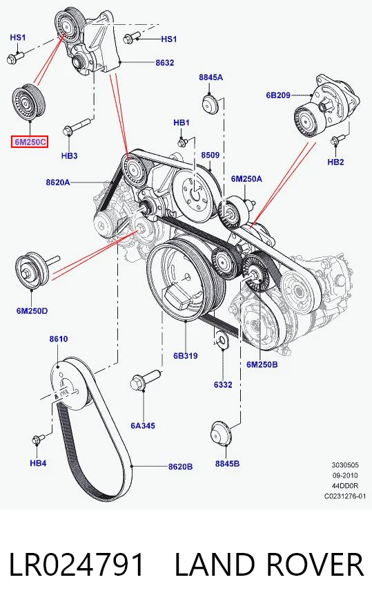 LR024791 Land Rover Rolo parasita da correia de transmissão