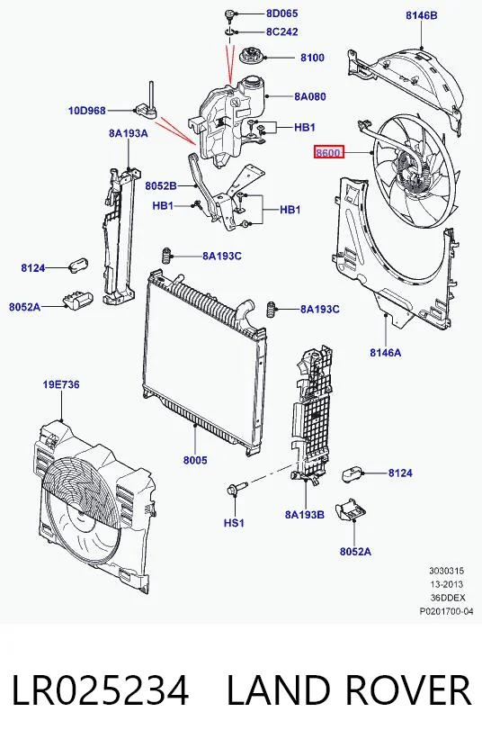 LR025234 Land Rover Ventilador elétrico de esfriamento montado (motor + roda de aletas)