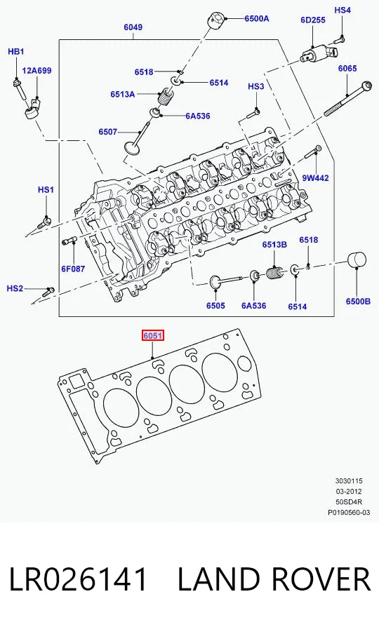 LR026141 Land Rover Vedante direito de cabeça de motor (CBC)