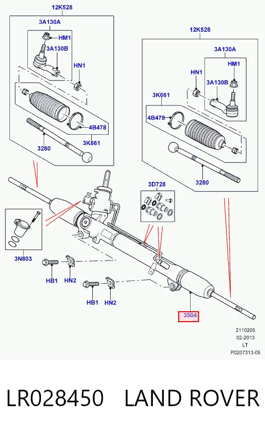 LR028450 Land Rover Cremalheira da direção