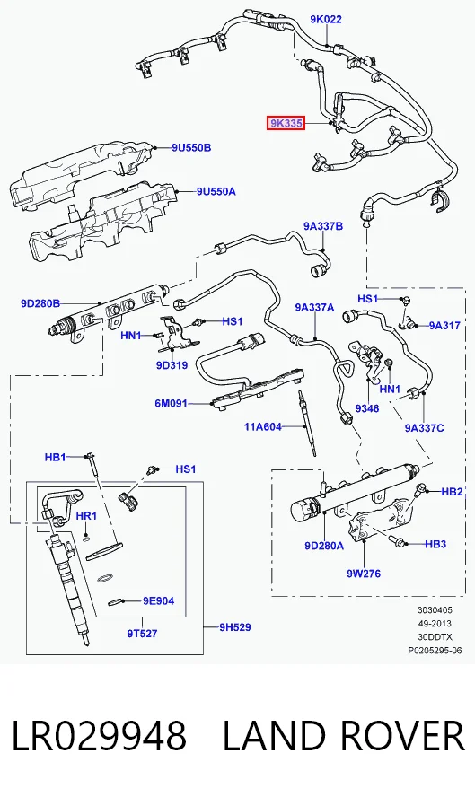 LR029948 Land Rover Tubo de combustível, inverso desde os injetores