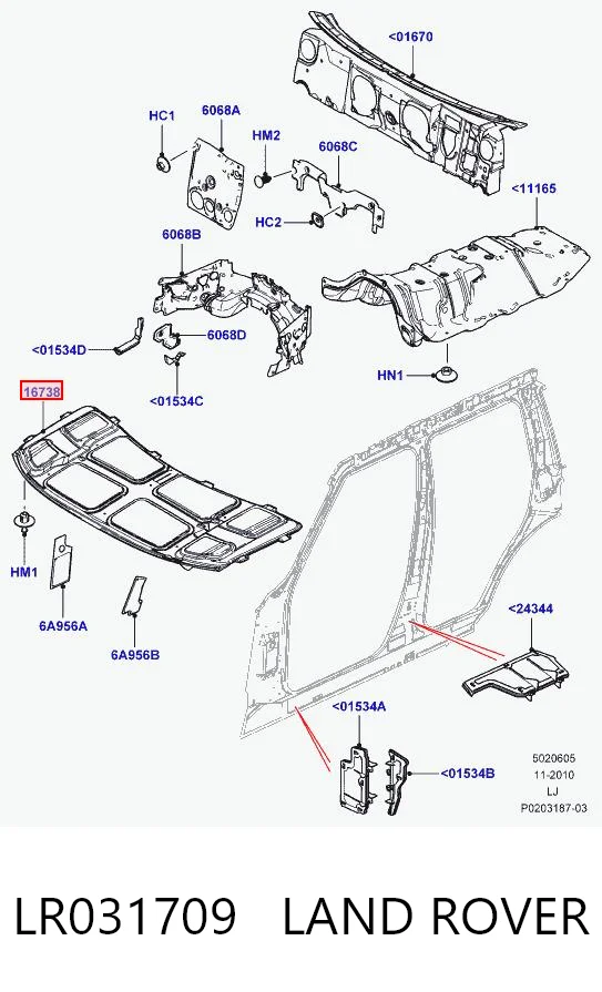Isolamento de ruído da capota para Land Rover Range Rover III L322