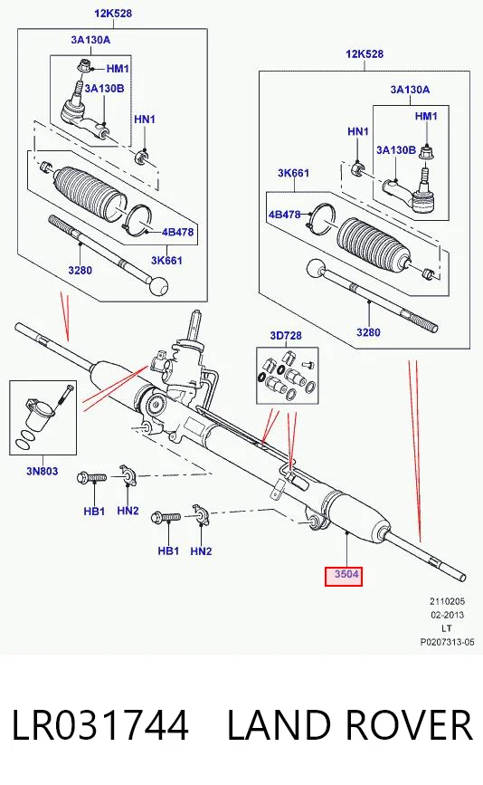 LR031744 Land Rover Cremalheira da direção