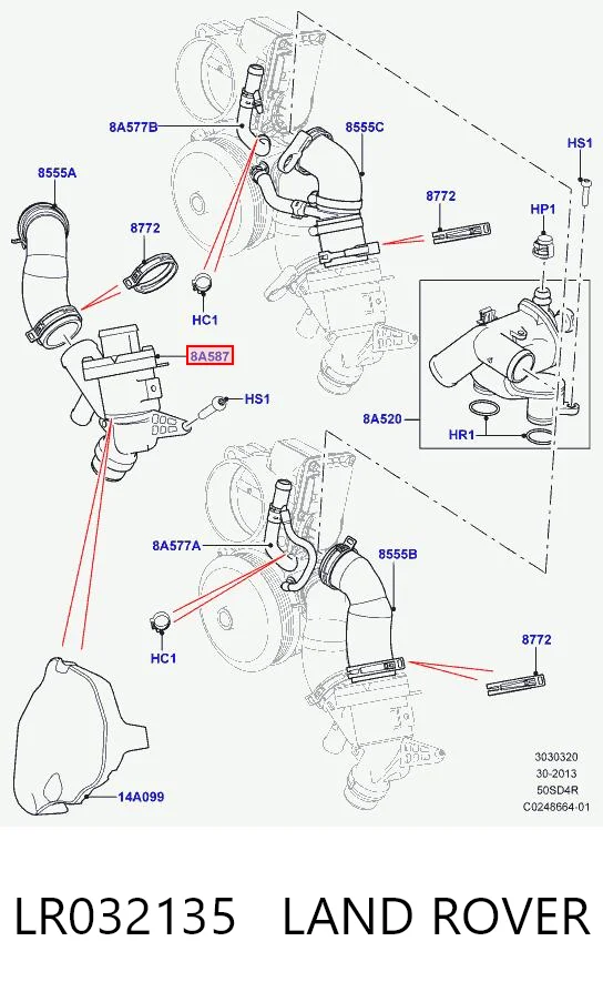 LR032135 Land Rover Caixa do termostato