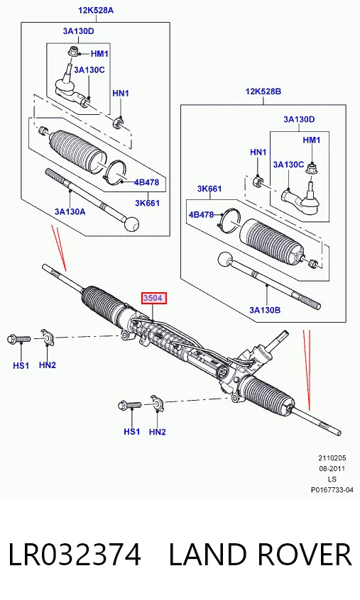 LR032374 Land Rover Cremalheira da direção