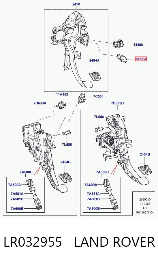 LR032955 Land Rover Sensor de ativação do sinal de parada