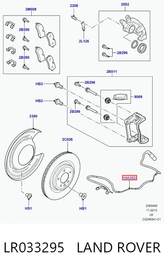 LR033295 Land Rover Sensor traseiro de desgaste das sapatas do freio
