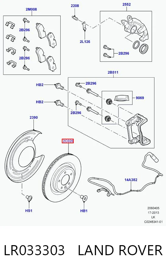 LR033303 Land Rover Disco do freio traseiro