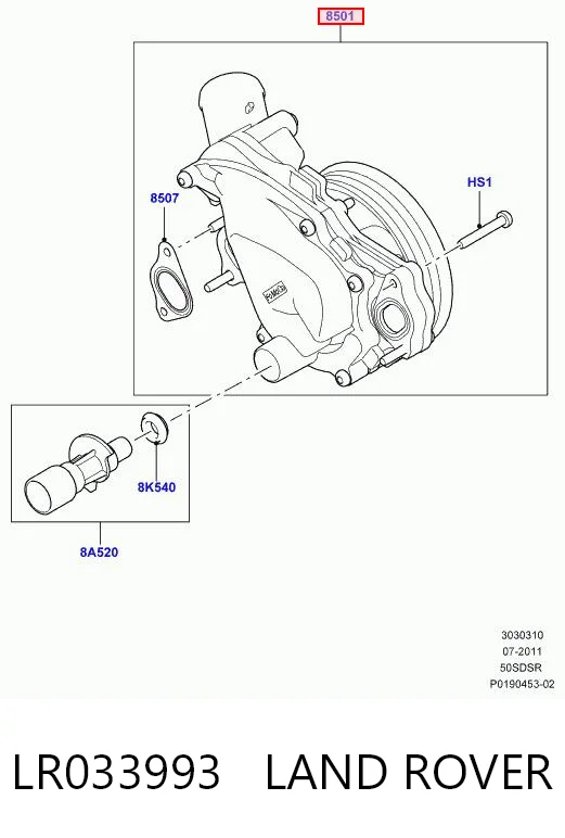 LR033993 Land Rover Bomba de água (bomba) de esfriamento