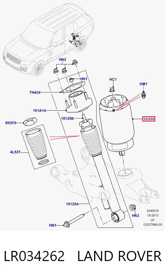 Coxim pneumático (suspensão de lâminas pneumática) do eixo traseiro CPLA5580AB Land Rover