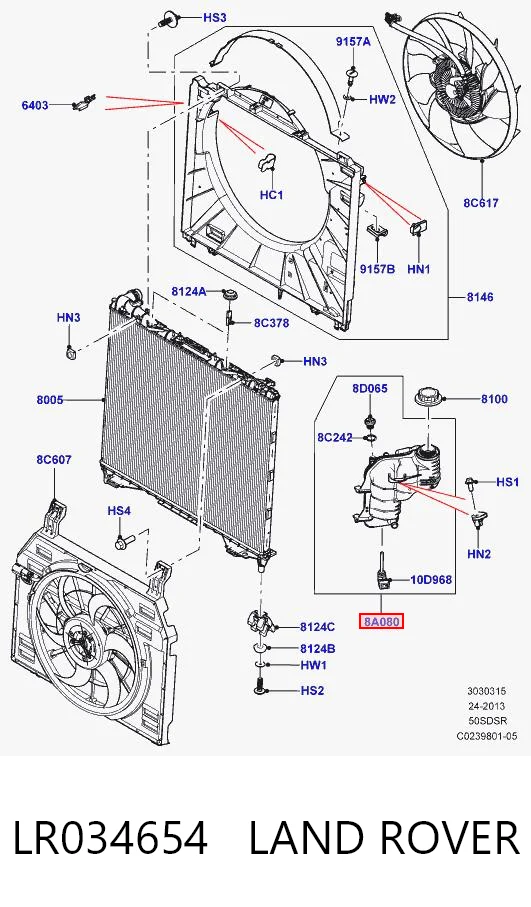 LR034654 Land Rover Tanque de expansão do sistema de esfriamento