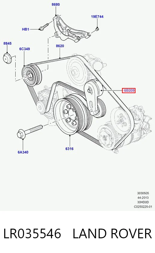 LR035546 Land Rover Reguladora de tensão da correia de transmissão