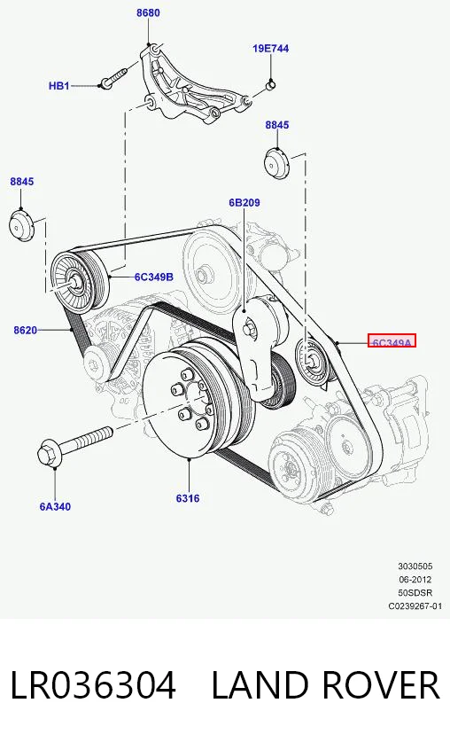 LR036304 Land Rover Rolo parasita da correia de transmissão