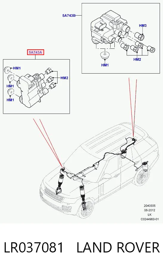 LR037081 Land Rover Unidade de válvulas de suspensão regulada dianteira