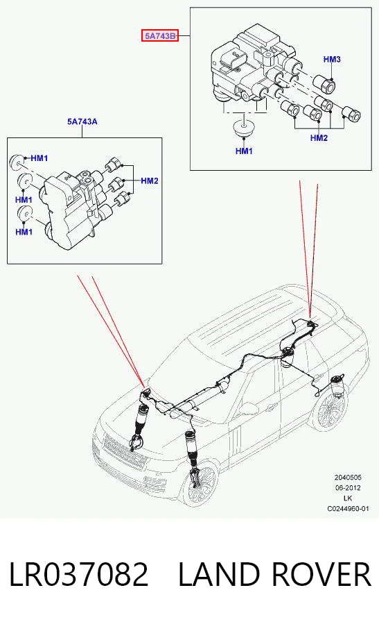 LR037082 Land Rover Unidade de válvulas de suspensão regulada traseira
