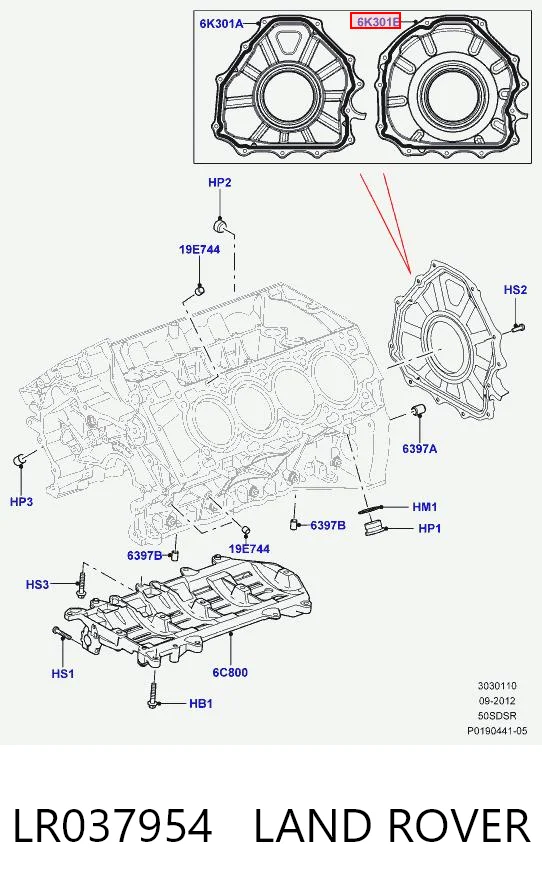 LR037954 Land Rover Vedação traseira de cambota de motor