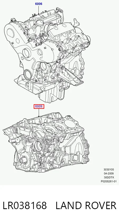 LR038168 Land Rover Bloco de cilindros de motor