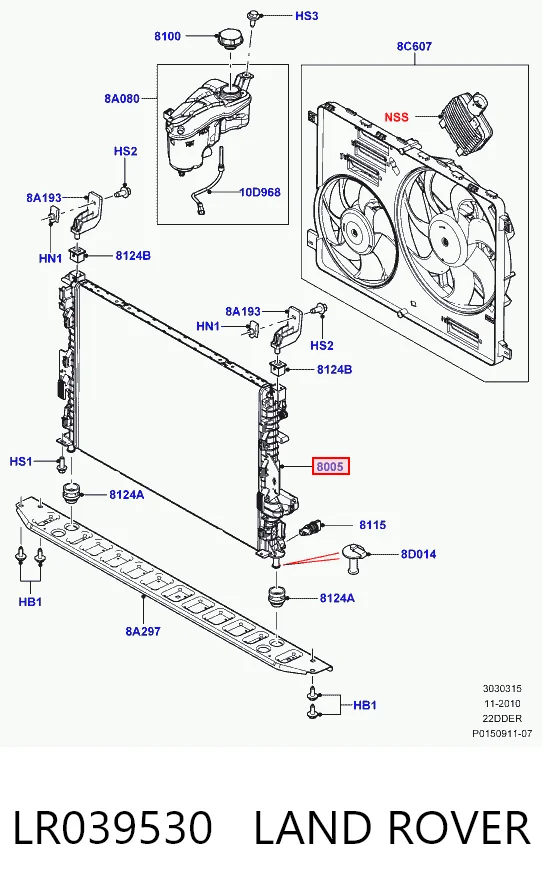 LR039530 Land Rover Radiador de esfriamento de motor
