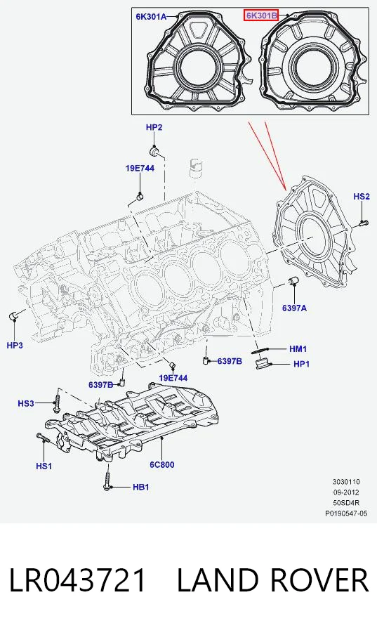 LR043721 Land Rover Vedação traseira de cambota de motor
