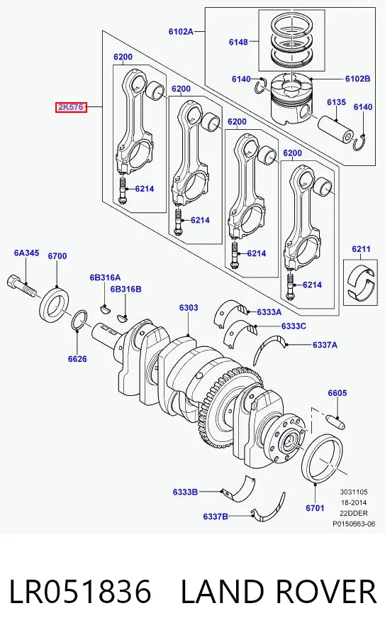 LR051836 Land Rover Bucha de biela