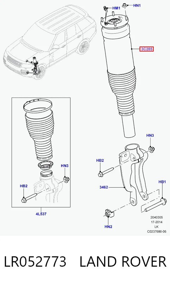 LR052773 Land Rover Amortecedor dianteiro direito