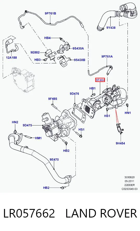 LR057662 Land Rover Radiador do sistema EGR de recirculação dos gases de escape