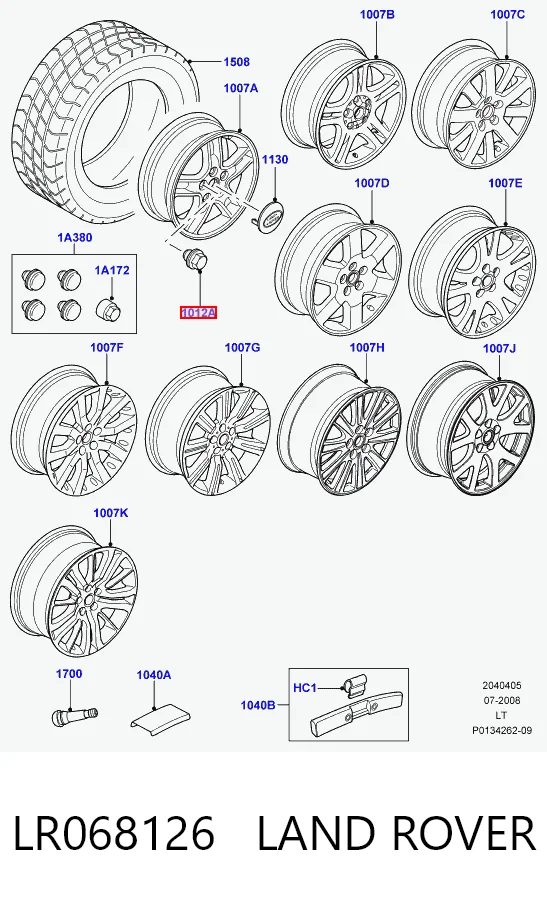 LR068126 Land Rover Porca de roda