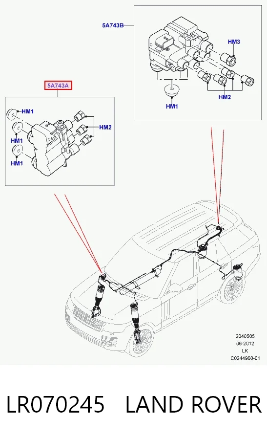 LR070245 Land Rover Unidade de válvulas de suspensão regulada dianteira