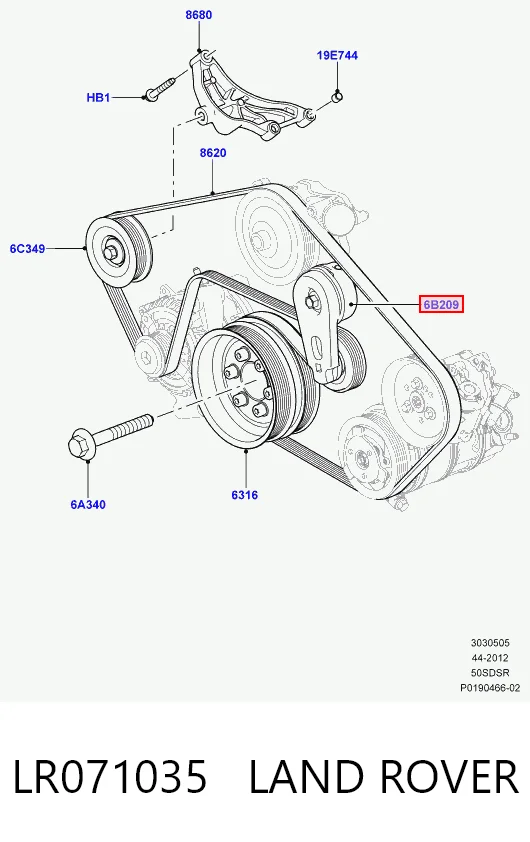 LR071035 Land Rover Reguladora de tensão da correia de transmissão
