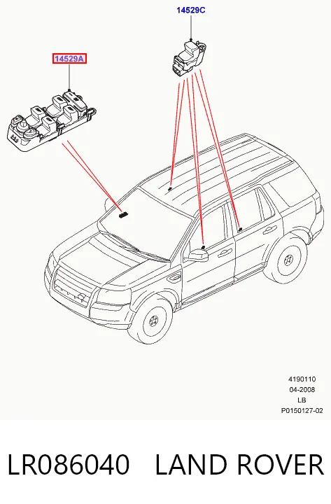 LR086040 Land Rover Unidade de botões dianteira esquerda de controlo de elevador de vidro