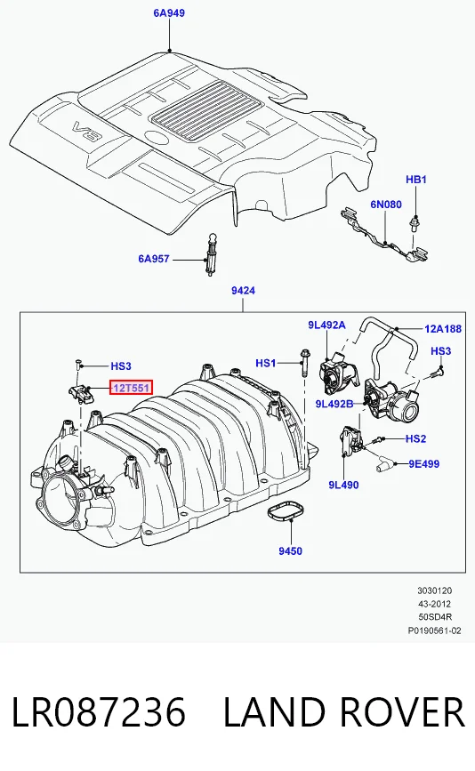 LR087236 Land Rover Sensor de pressão no coletor de admissão, MAP