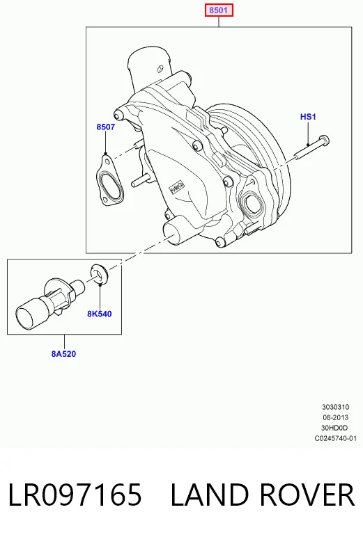 LR097165 Land Rover Bomba de água (bomba) de esfriamento