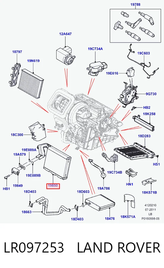 LR097253 Land Rover Vaporizador de aparelho de ar condicionado