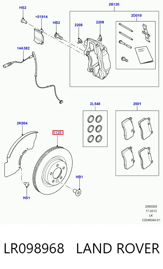 LR098968 Land Rover Disco do freio dianteiro