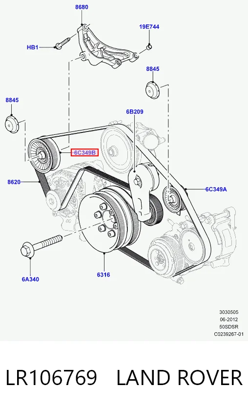 LR106769 Land Rover Rolo parasita da correia de transmissão