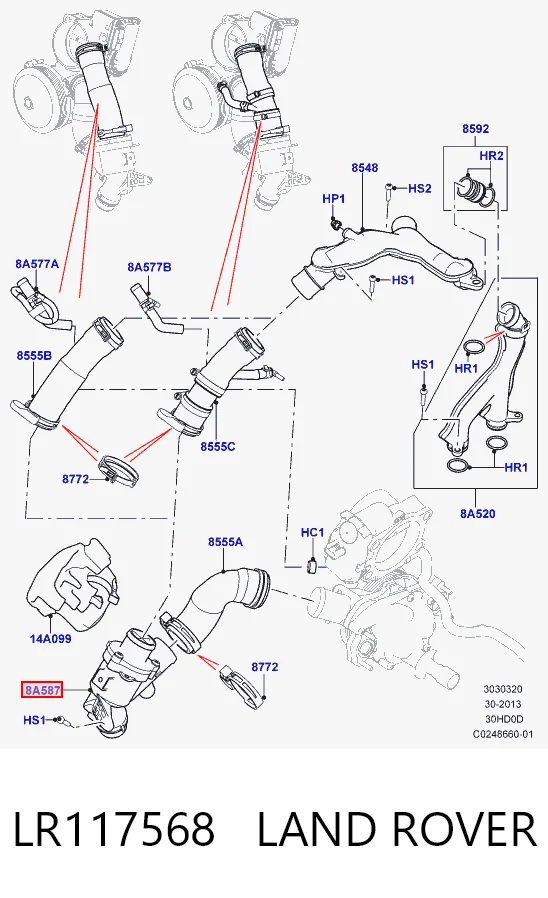 LR117568 Land Rover Caixa do termostato