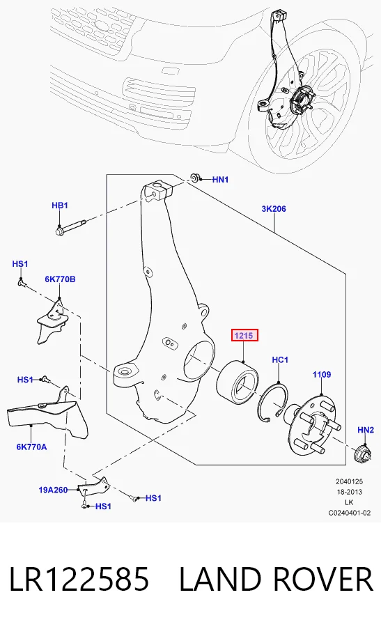LR122585 Land Rover Rolamento de cubo dianteiro