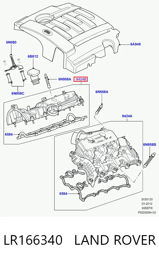 LR166340 Land Rover Tampa de válvulas direita