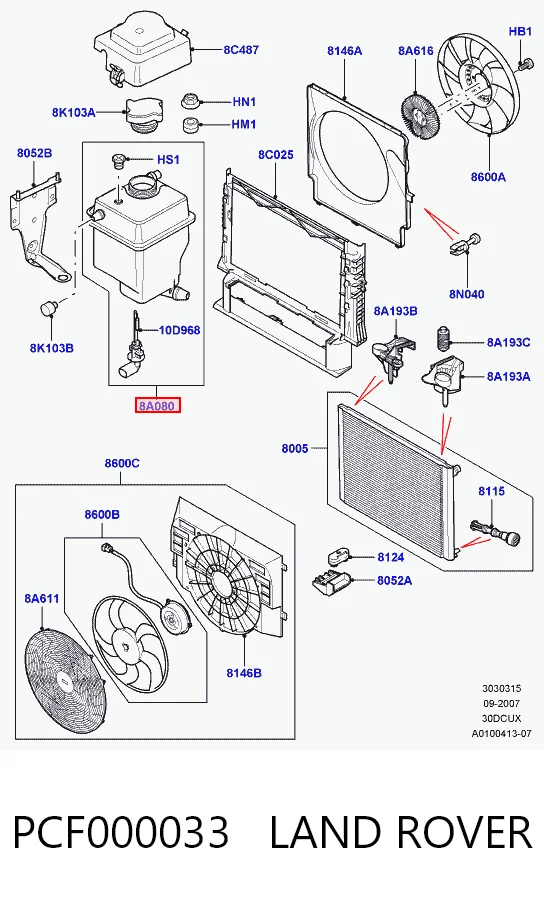 PCF000033 Land Rover Tanque de expansão do sistema de esfriamento
