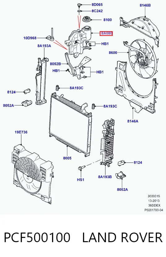 6H428A436AC Land Rover Tanque de expansão do sistema de esfriamento